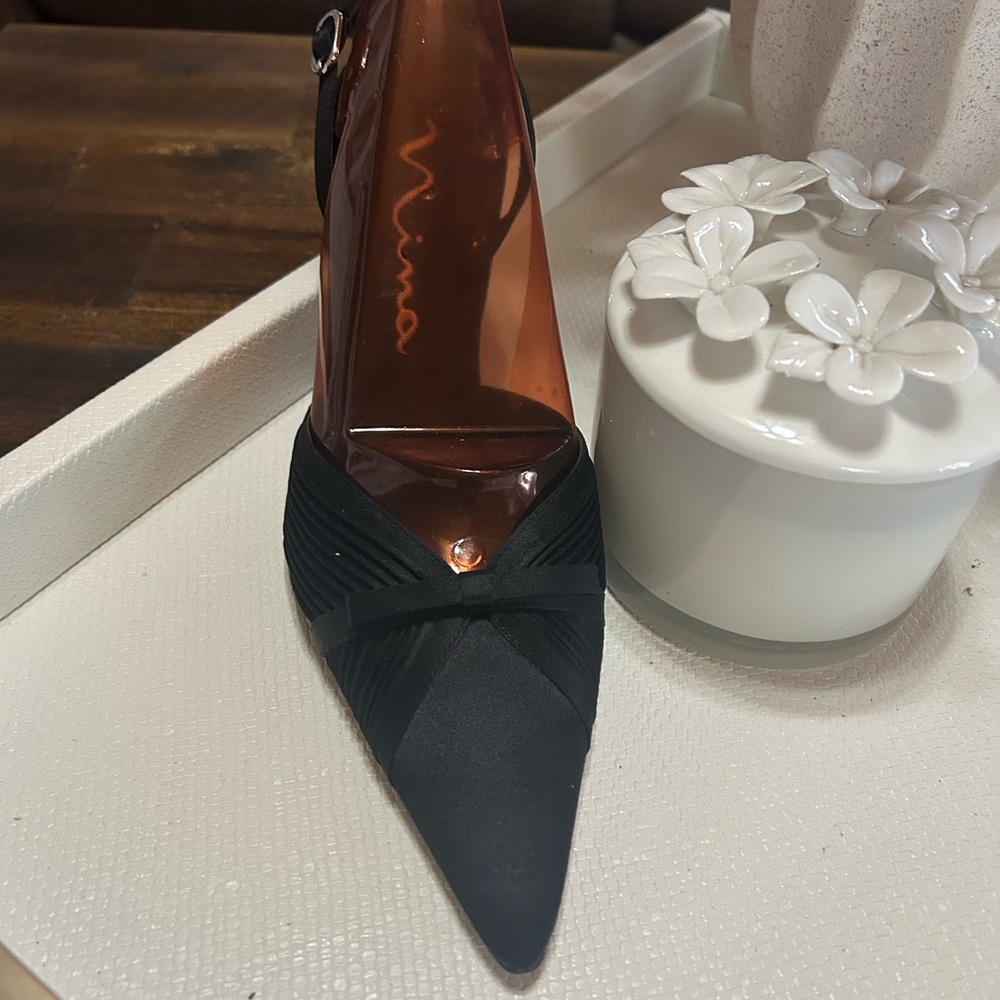 Nina Black Slingback Heels with Pointed Toe